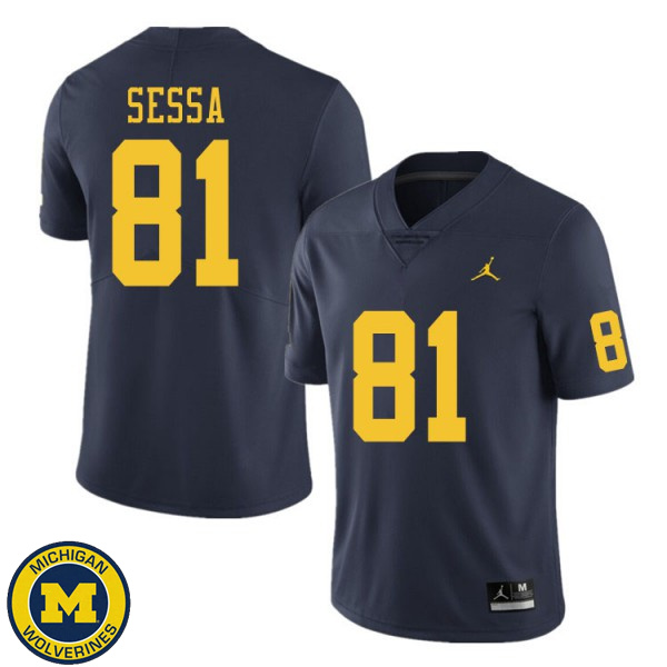 Mens University of Michigan #81 Will Sessa Navy College Game Jersey